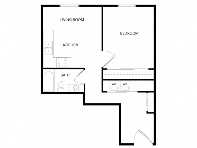 Floor plan for studio, 1 bath, 500 sqft