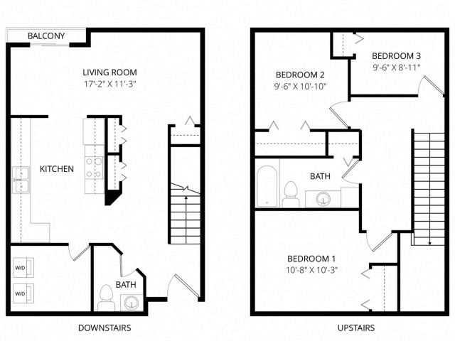 Floor plan for 3 beds, 1.5 baths, 1192 sqft