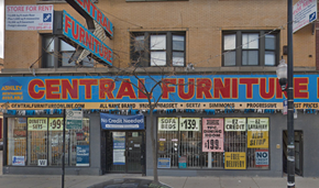 Chicago apartment for rent - the front of a central furniture store on a city street