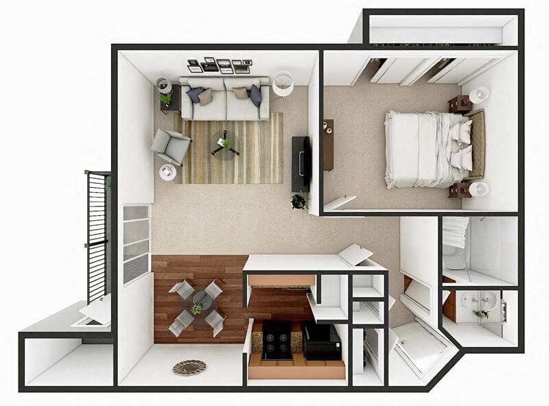 Floor plan for 1 bed, 1 bath, 710 sqft
