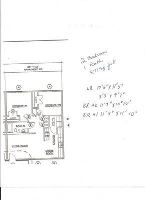 Arkadelphia apartment for rent - A drawing of an apartment floor plan is labeled "2 Bedroom 1 Bath".