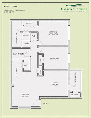 Floor plan for 2 beds, 2 baths, 1109 sqft