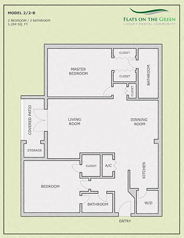 Floor plan for 2 beds, 2 baths, 1264 sqft