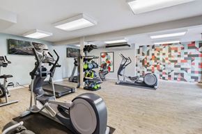 Woodland Hills apartment for rent - a gym with cardio machines and paintings on the wall