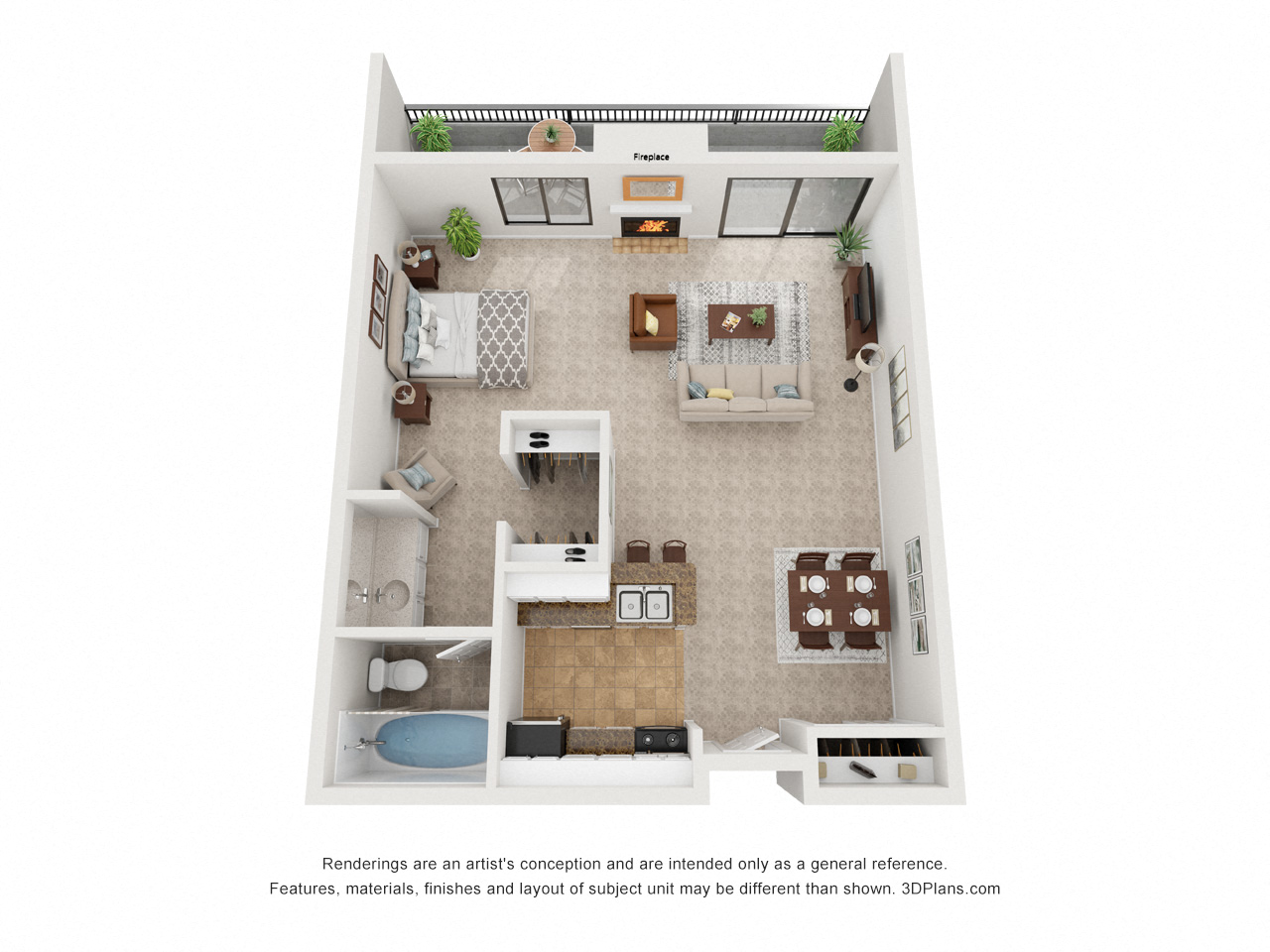 Floor plan for studio, 1 bath, 550 sqft
