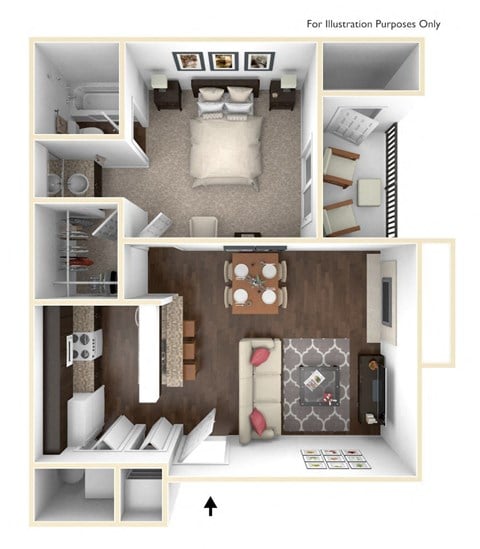 Floor plan for 1 bed, 1 bath, 550 sqft