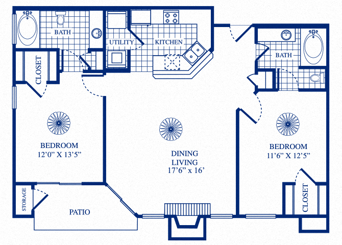 Floor plan for 2 beds, 2 baths, 1088 sqft