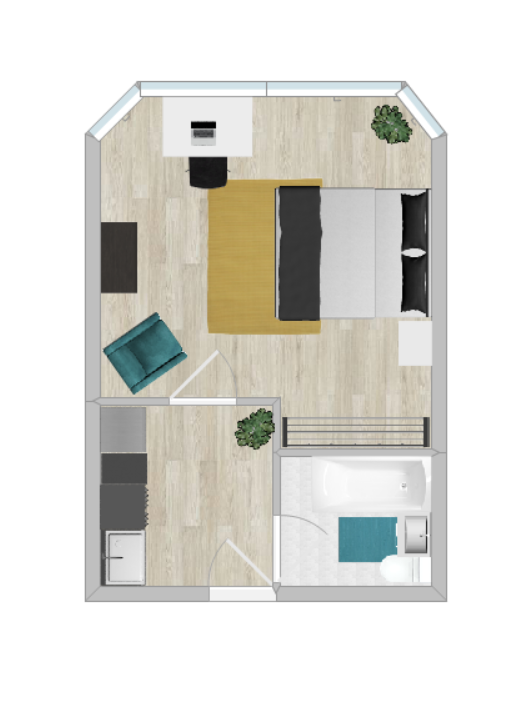 Floor plan for studio, 1 bath