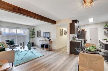 Living area with kitchen view
