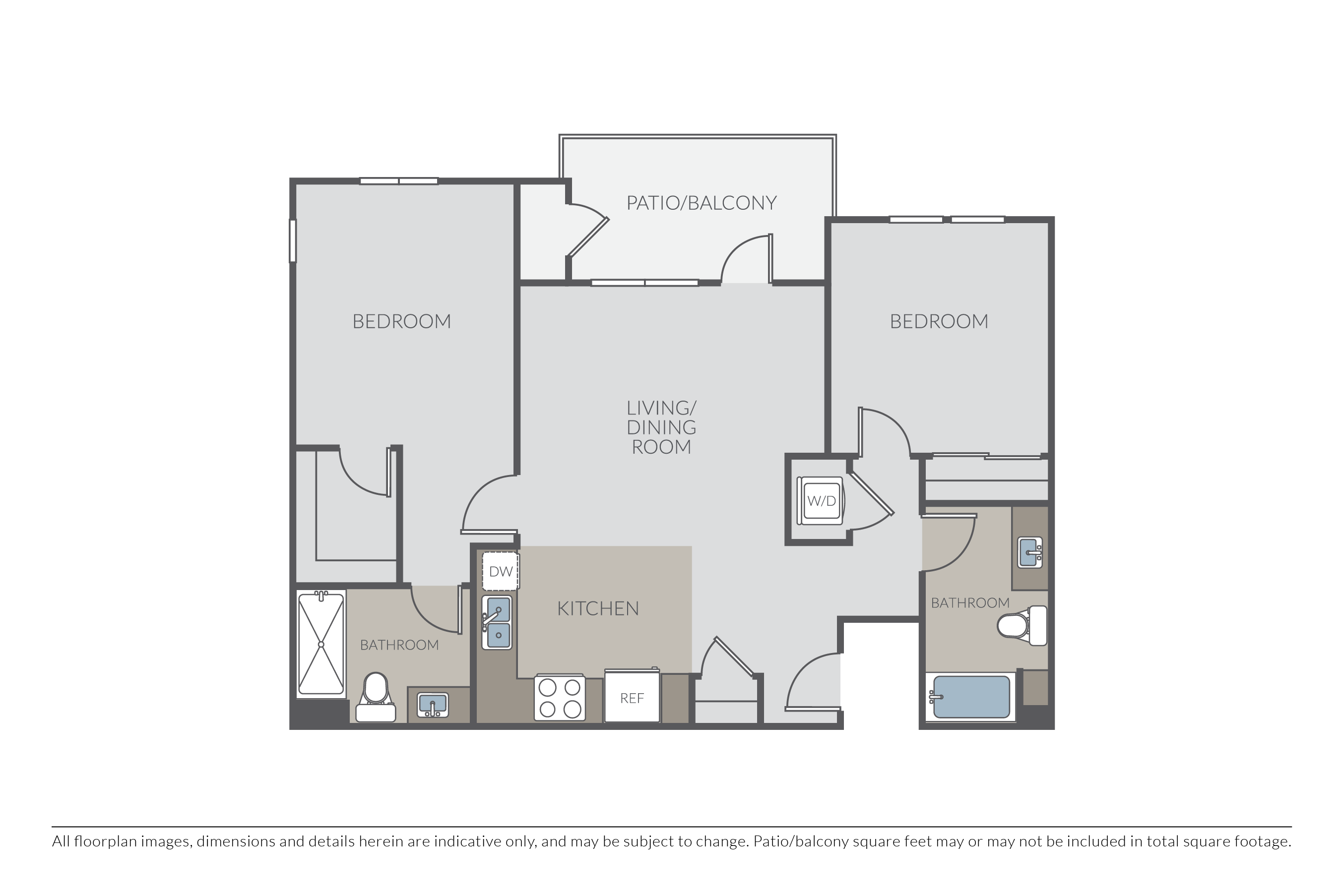 Floor plan for 2 beds, 2 baths, 997 sqft