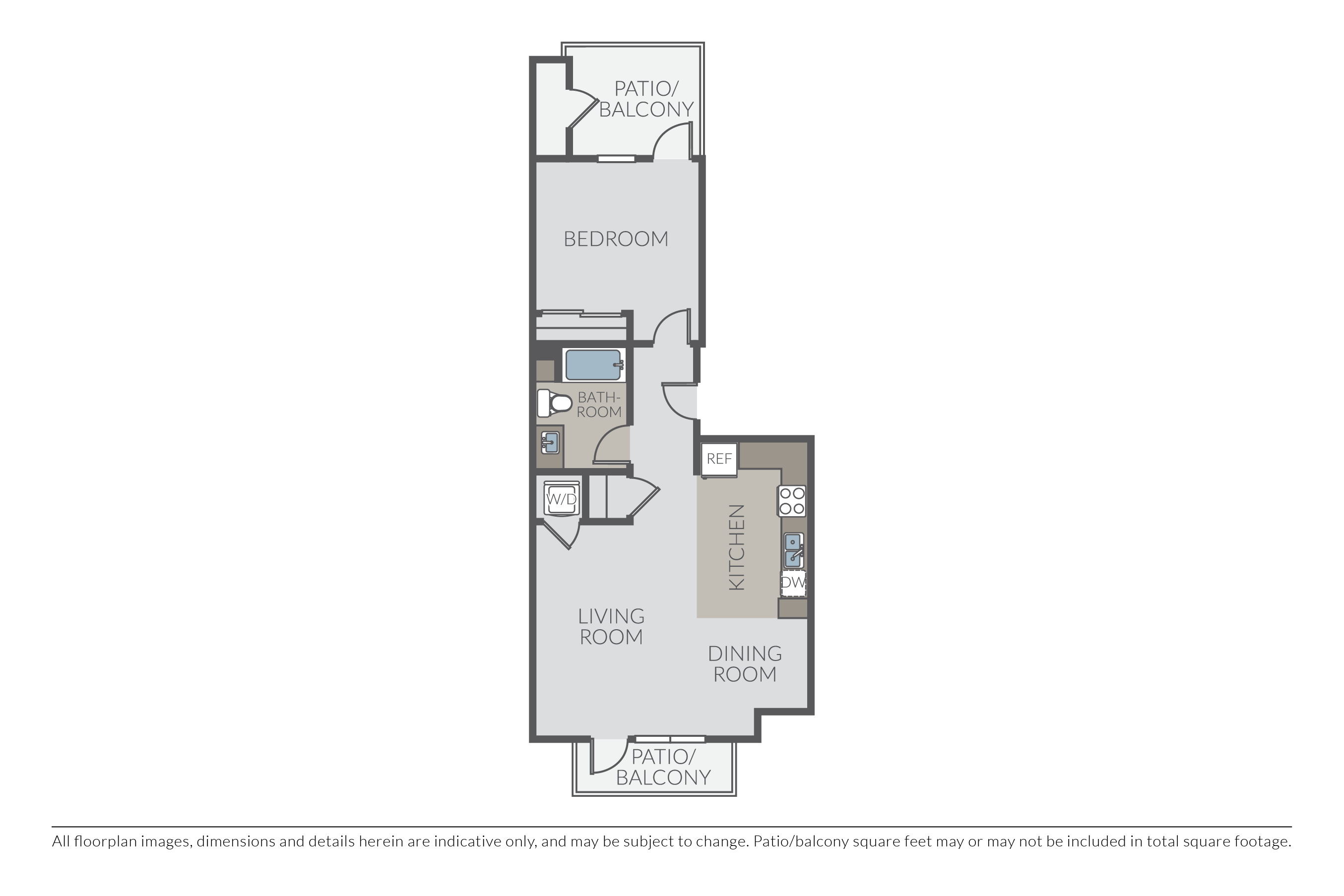 Floor plan for 1 bed, 1 bath, 791 sqft