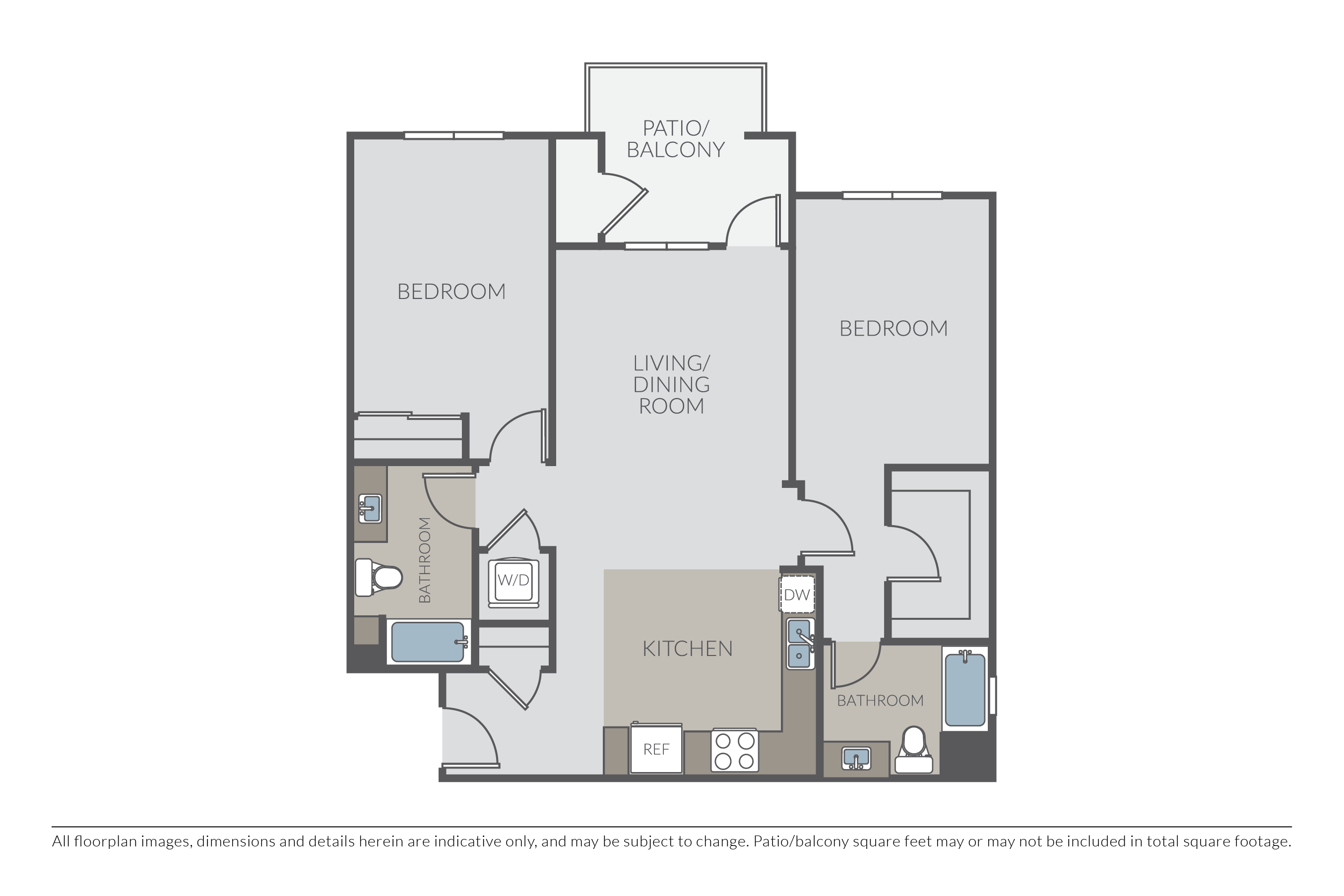 Floor plan for 2 beds, 2 baths, 1090 sqft
