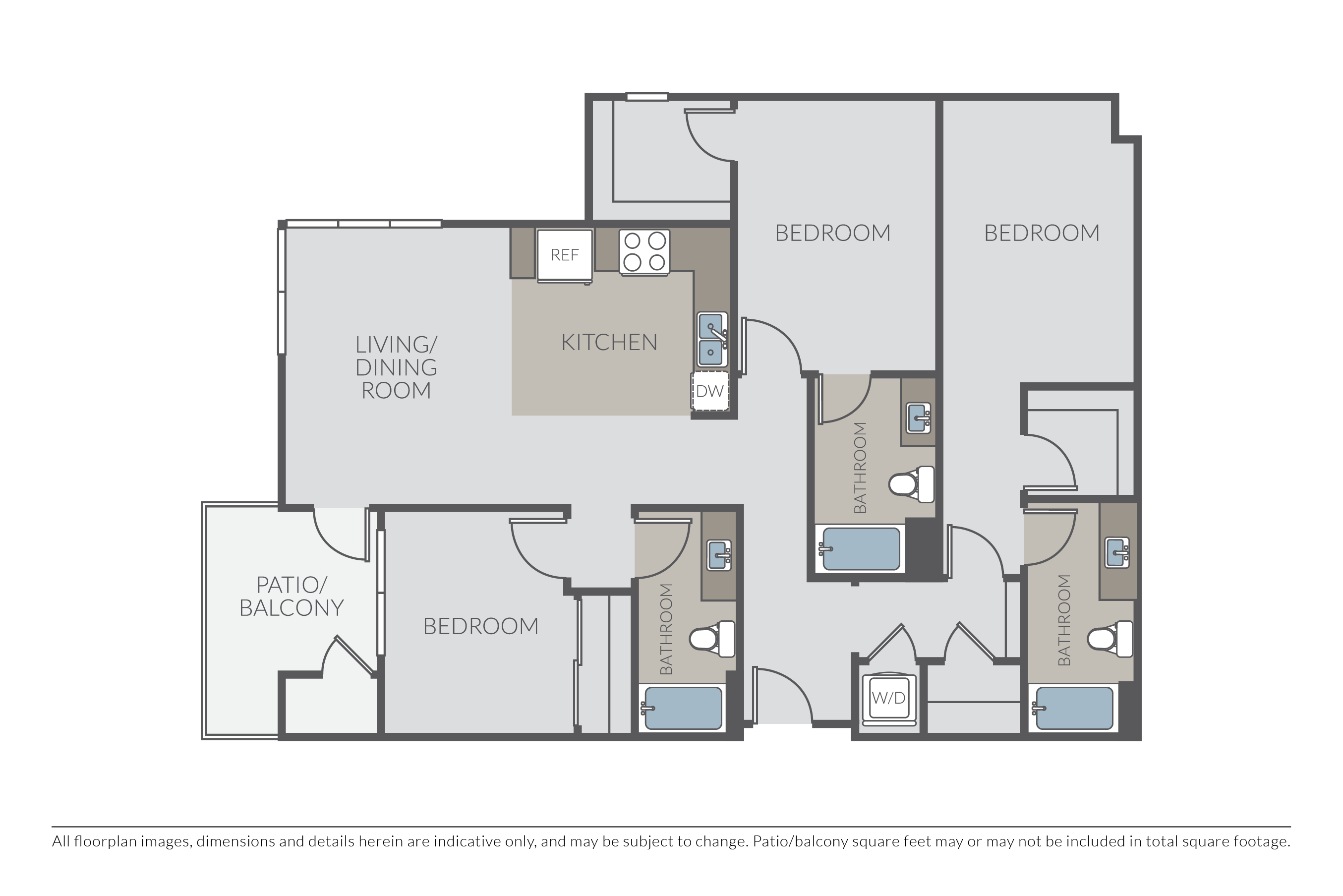 Floor plan for 3 beds, 3 baths, 1375 sqft