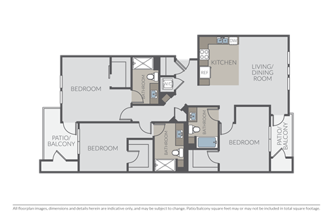 Floor plan for 3 beds, 3 baths, 1448 sqft