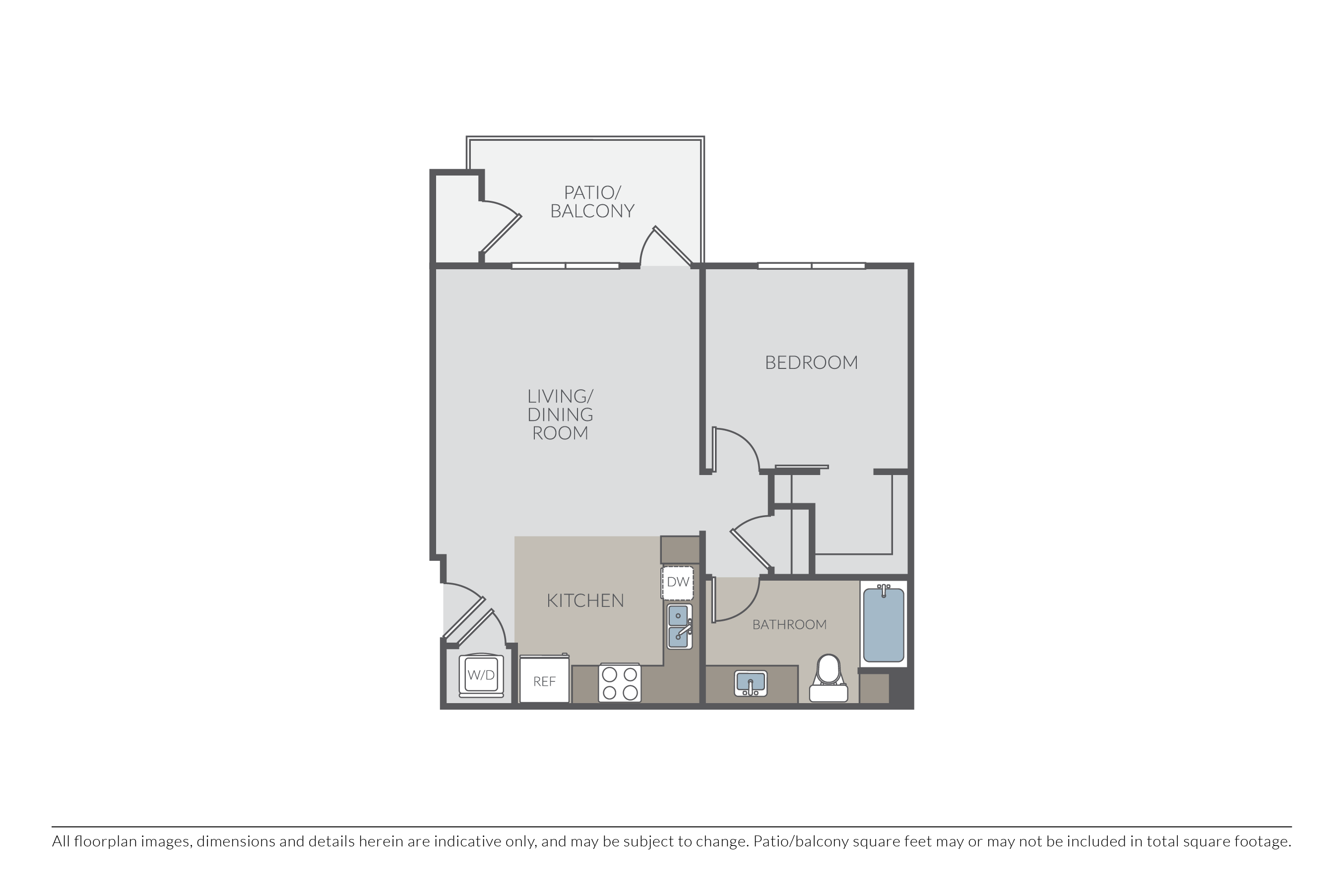 Floor plan for 1 bed, 1 bath, 751 sqft