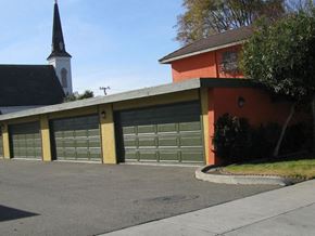 Newark apartment for rent - a garage door with a church in the background