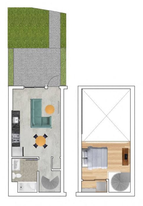 Floor plan for studio, 1 bath, 581 sqft
