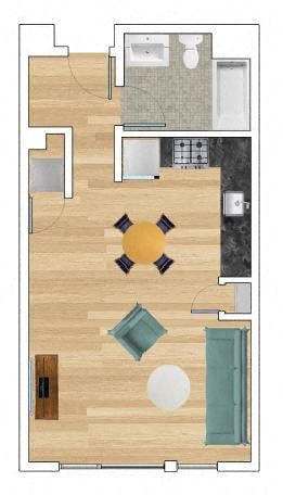 Floor plan for studio, 1 bath, 550 sqft