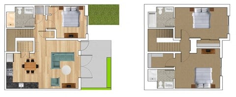 Floor plan for 3 beds, 3 baths, 1235 sqft