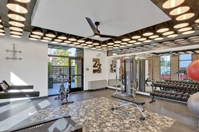 Denver apartment for rent - the gym has a view of the pool and gym equipment