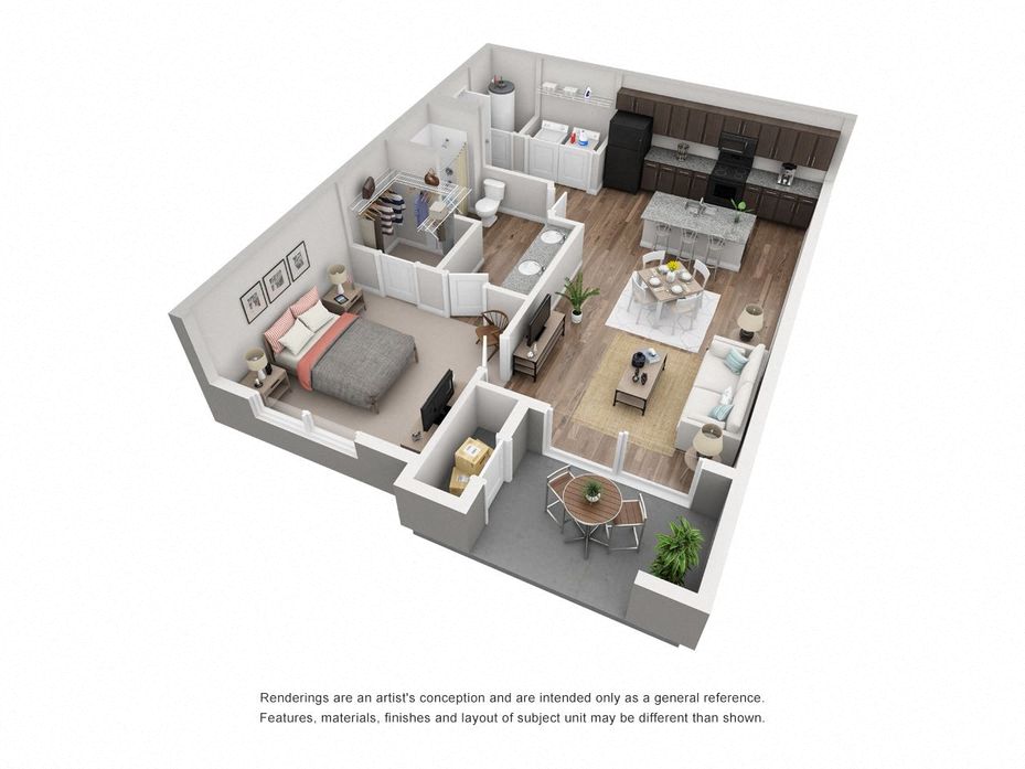 Floor plan for 1 bed, 1 bath, 783 sqft