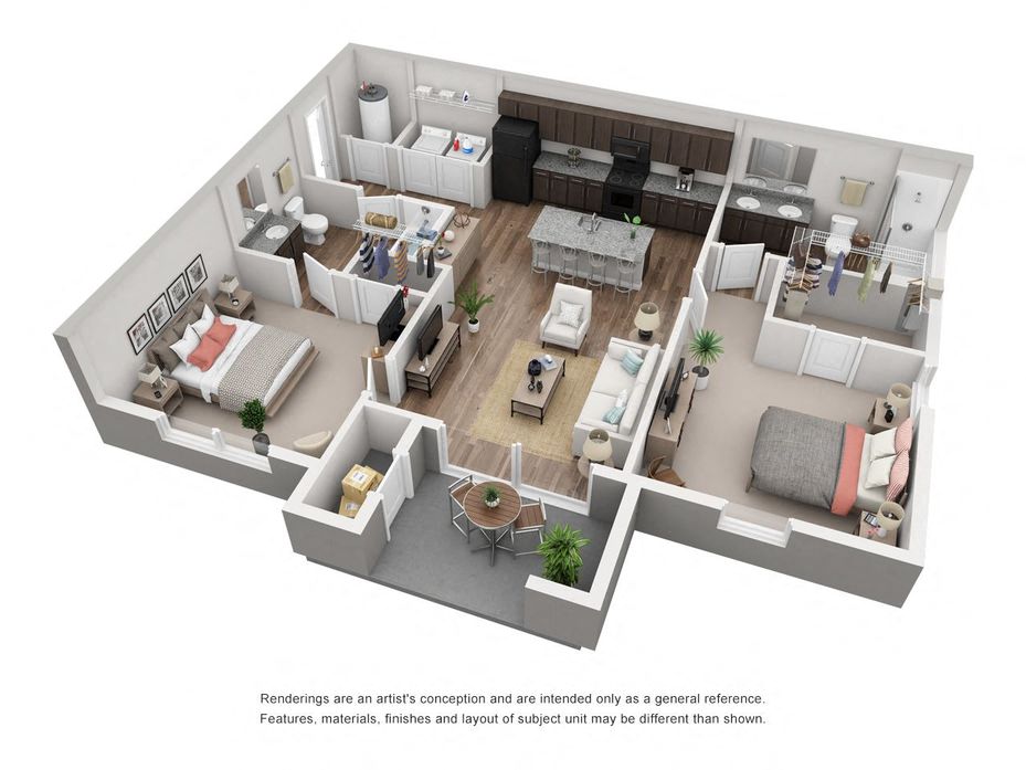 Floor plan for 2 beds, 2 baths, 1010 sqft