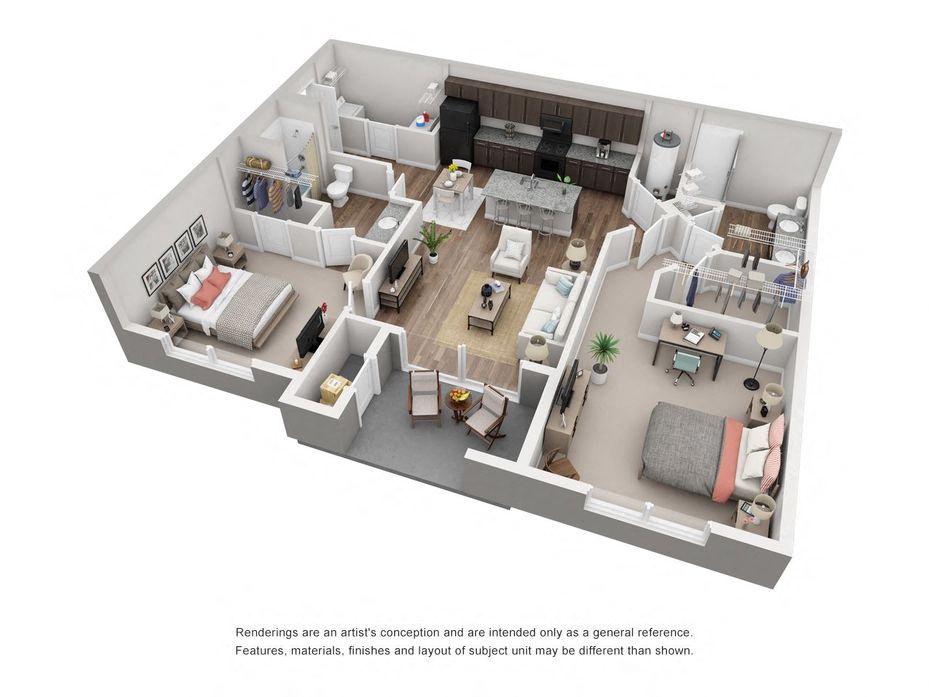 Floor plan for 2 beds, 2 baths, 1150 sqft