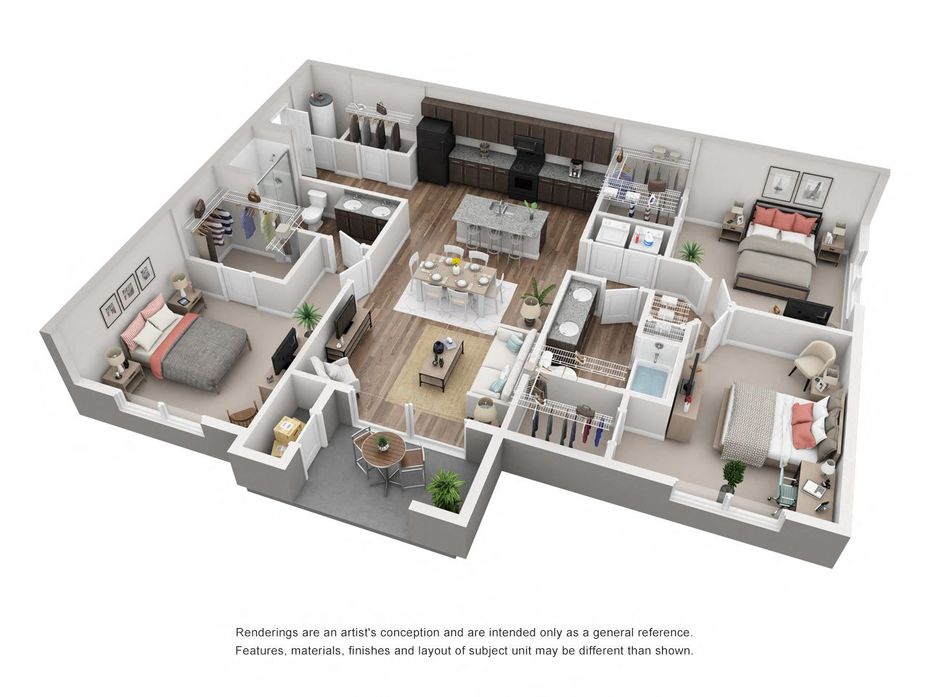 Floor plan for 3 beds, 2 baths, 1340 sqft