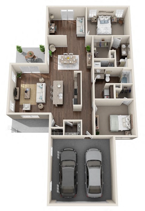Floor plan for 2 beds, 2 baths, 1620 sqft