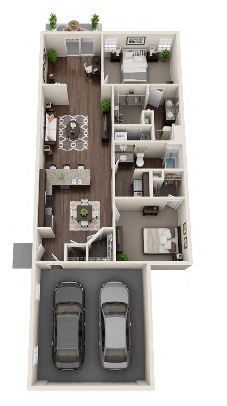 Floor plan for 2 beds, 2 baths, 1326 sqft