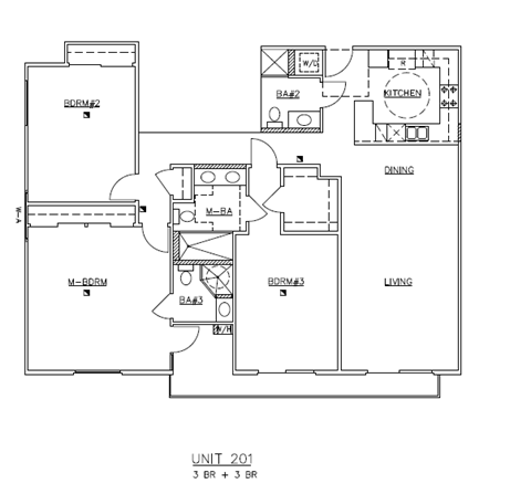 Floor plan for 3 beds, 3 baths, 1587 sqft