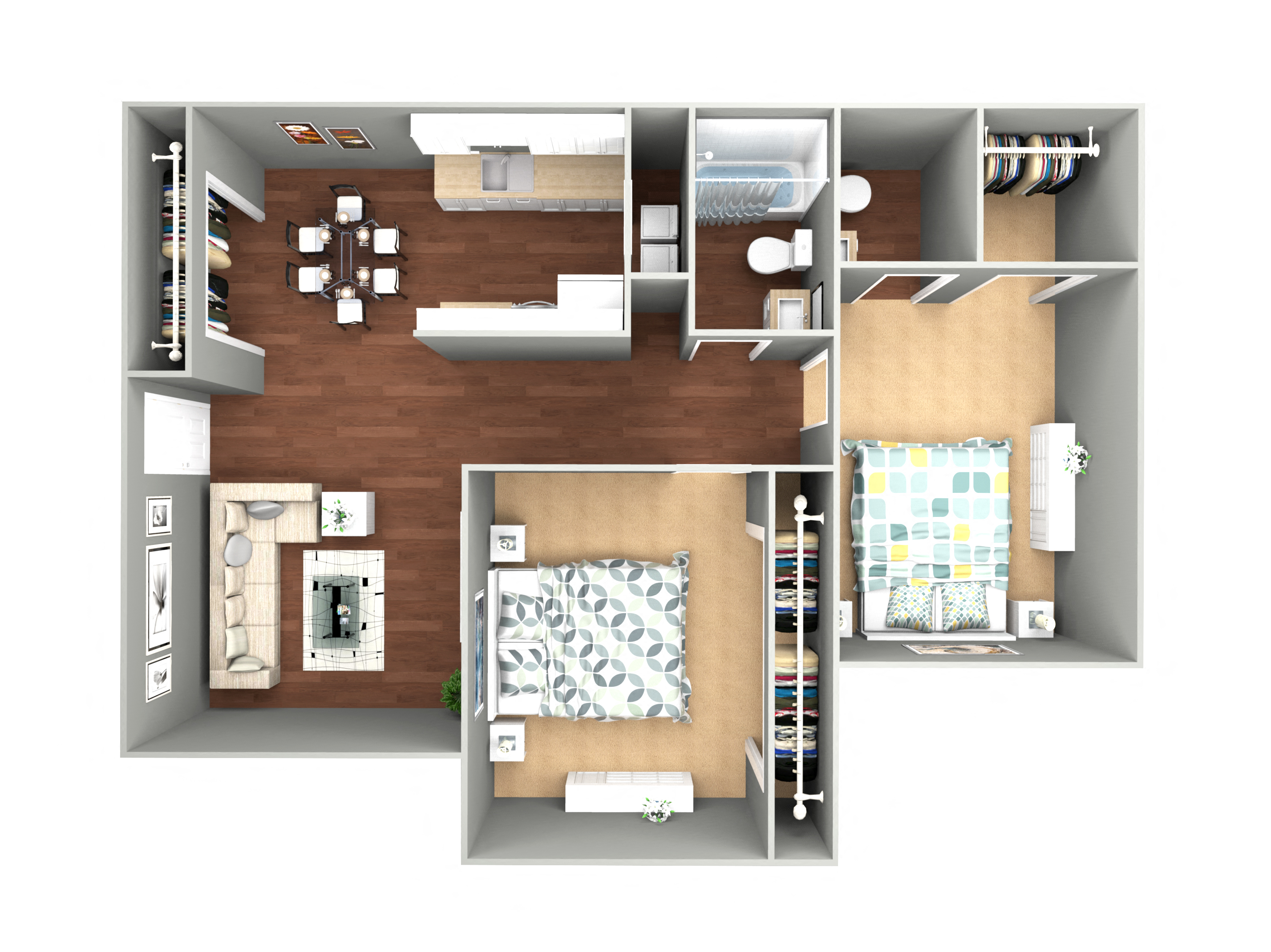 Floor plan for 2 beds, 1.5 baths, 850 sqft
