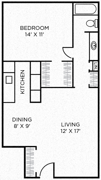 Floor plan for 1 bed, 1 bath, 700 sqft