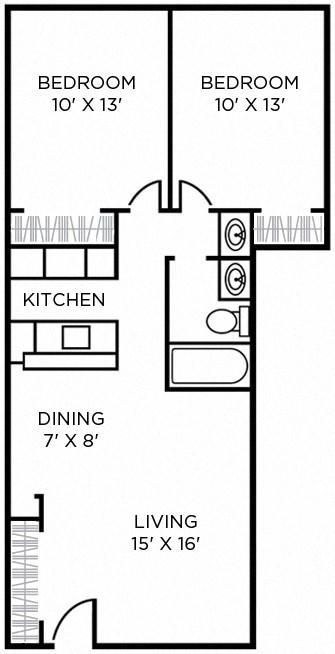 Floor plan for 2 beds, 1 bath, 775 sqft
