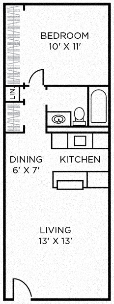 Floor plan for 1 bed, 1 bath, 530 sqft