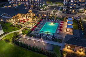 Trumbull apartment for rent - an aerial view of the resort style pool at night