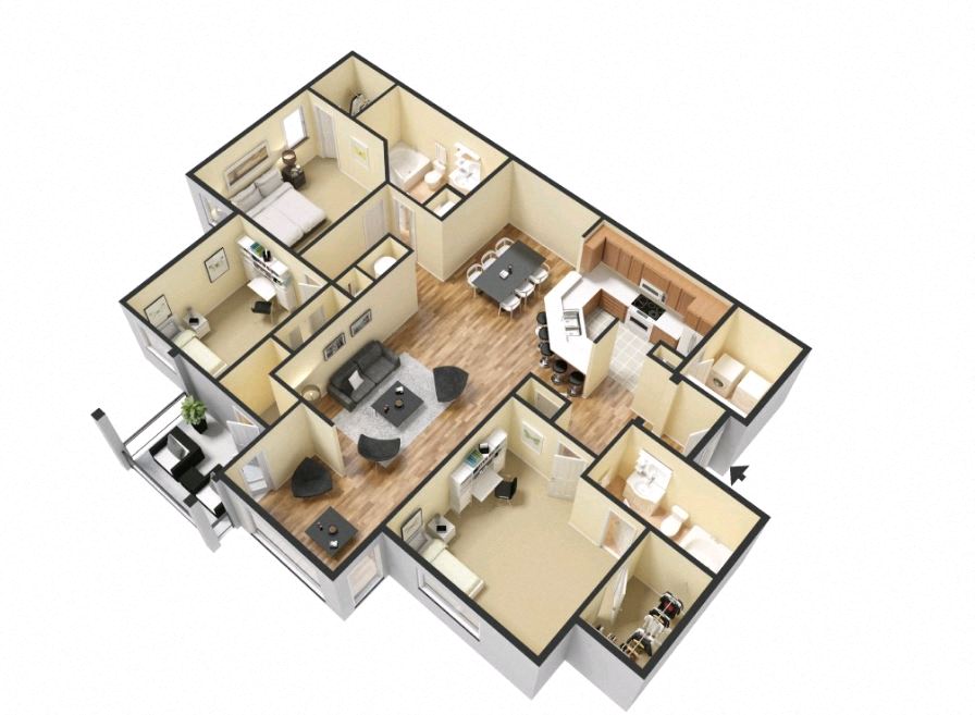 Floor plan for 3 beds, 2 baths, 1555 sqft