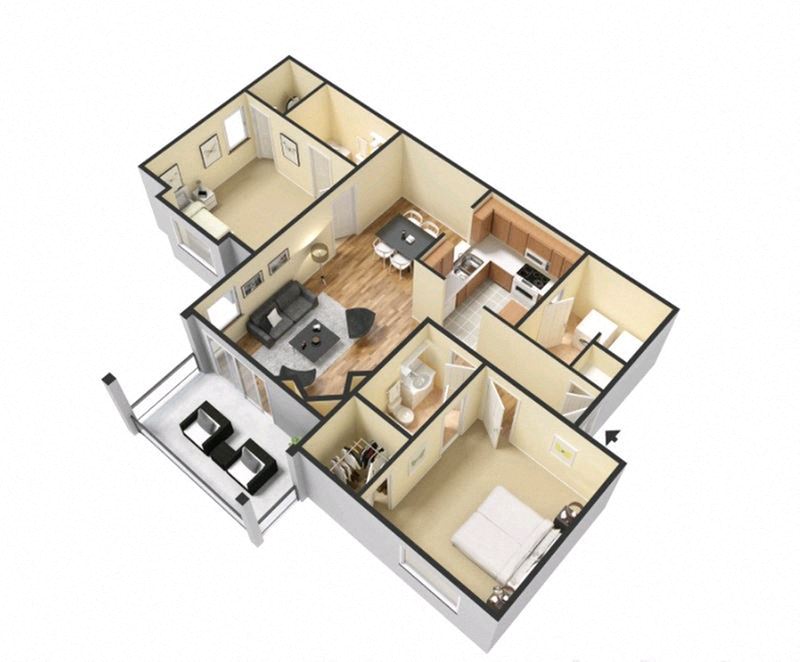 Floor plan for 2 beds, 2 baths, 1065 sqft