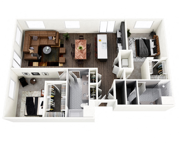 Floor plan for 2 beds, 2 baths, 1451 sqft