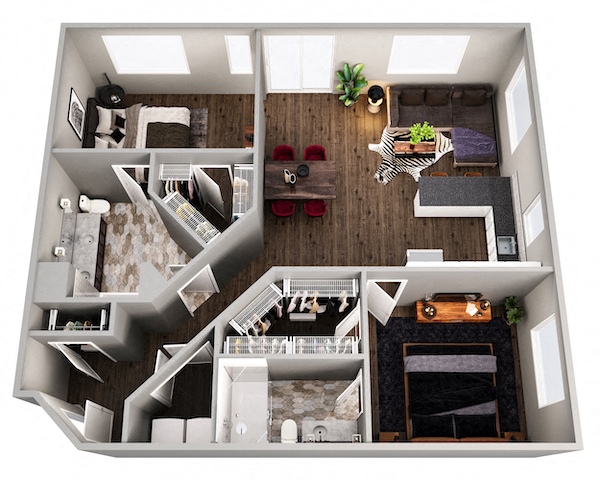 Floor plan for 2 beds, 2 baths, 1171 sqft