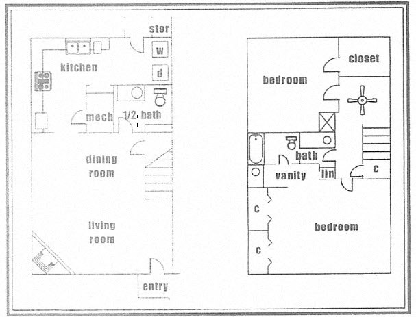 Floor plan for 2 beds, 1.5 baths, 1188 sqft