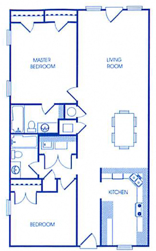Floor plan for 2 beds, 2 baths, 1230 sqft