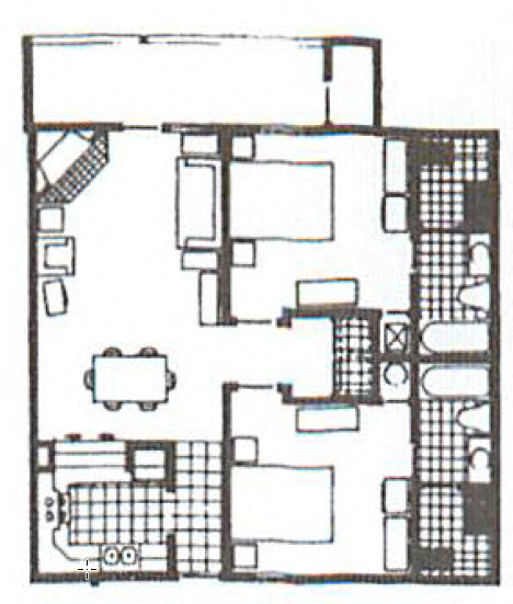 Floor plan for 2 beds, 2 baths, 960 sqft