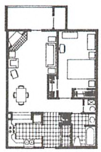 Floor plan for studio, 1 bath, 480 sqft