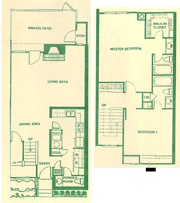 Floor plan for 2 beds, 2.5 baths, 1400 sqft