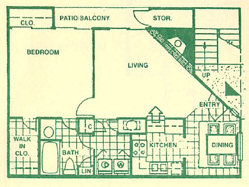 Floor plan for 1 bed, 1 bath, 750 sqft