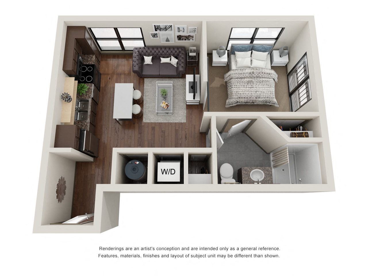 Floor plan for studio, 1 bath, 506 sqft