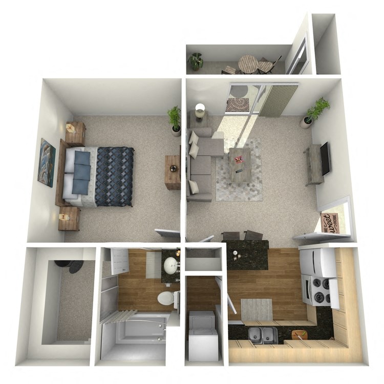 Floor plan for 1 bed, 1 bath, 553 sqft