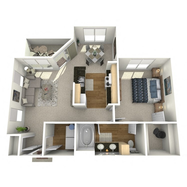 Floor plan for 1 bed, 1 bath, 754 sqft