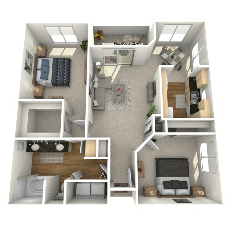 Floor plan for 2 beds, 1 bath, 911 sqft